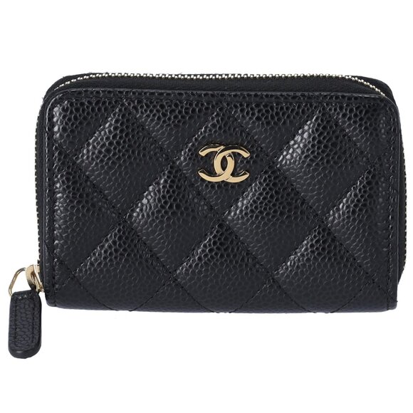 CHANEL Matelasse Coin Case Wallet Black Gold Caviar Leather - Picture 1 of 7
